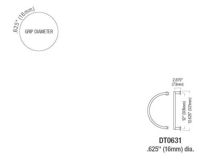 Forms+Surfaces DT0631 C-Shape 0.625" (16mm) dia. Round Tubular Door Pull, 12" c.c.