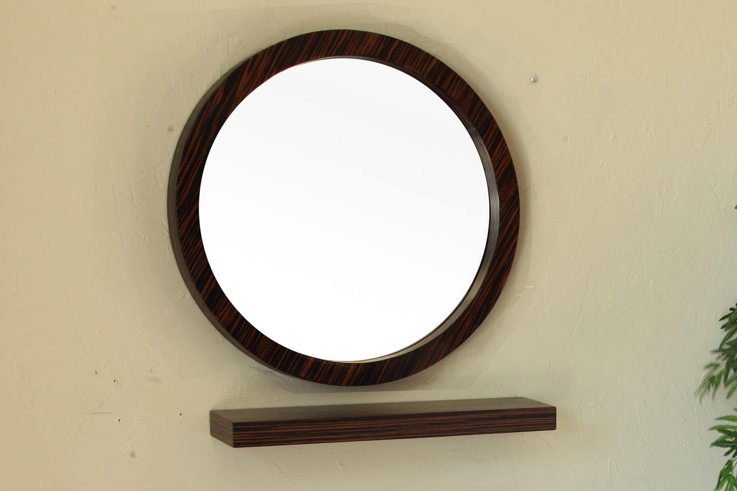 Bellaterra 804338 21.7 In Round Mirror - Wood - Ebony - Zebra - 21.7x2.4x21.7"