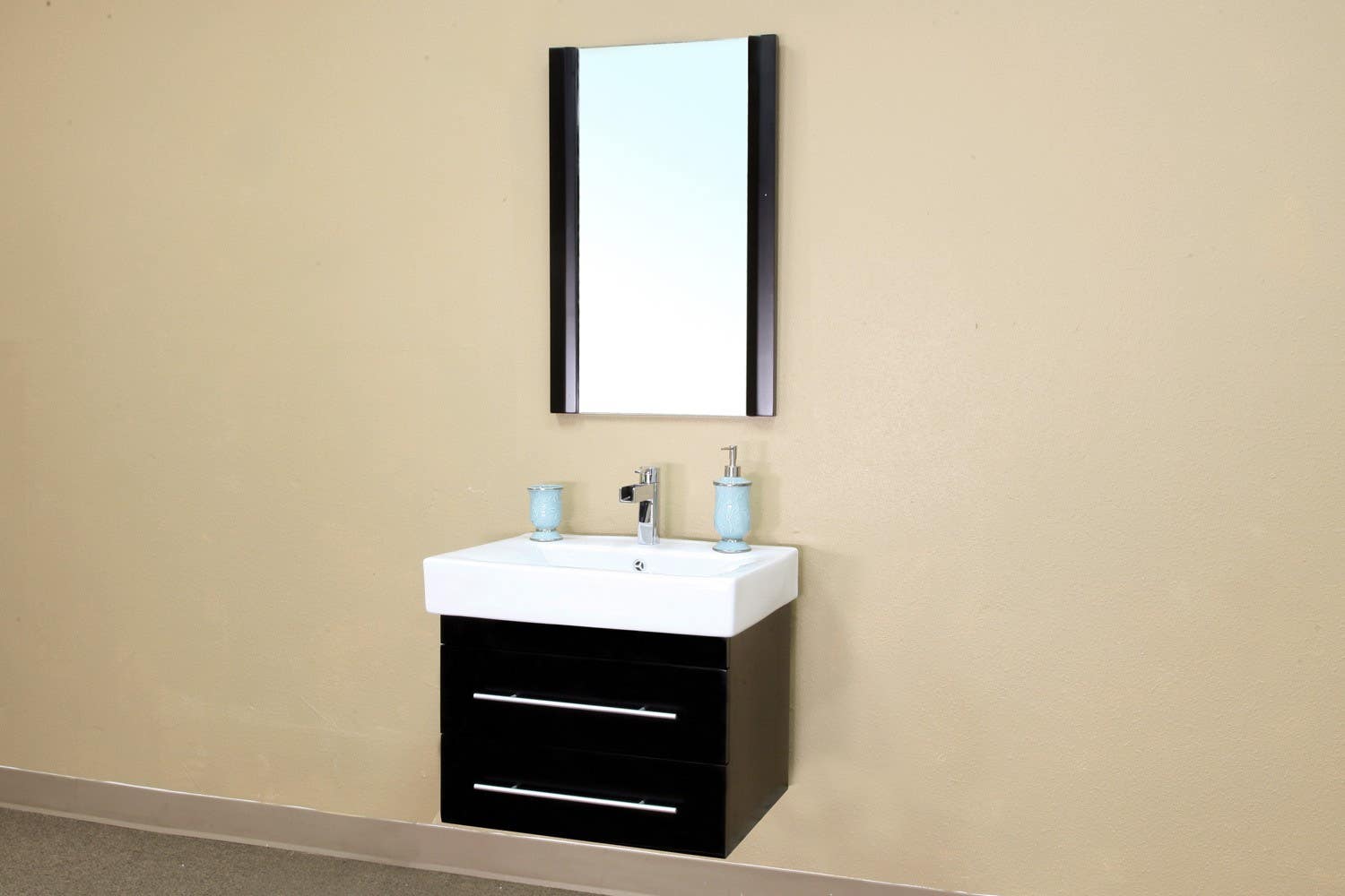 Bellaterra 203102 24.25 In Single Wall Mount Style Sink Vanity-Wood-Black  - 24.25x18.9x20"
