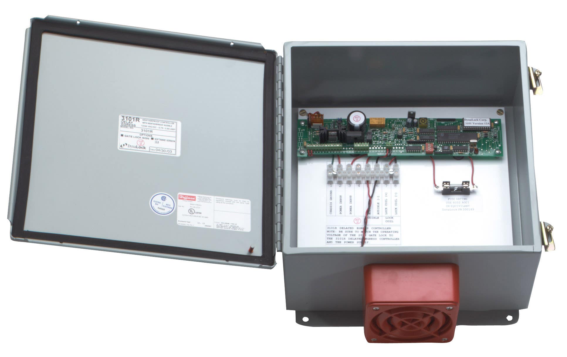 DynaLock 3101C-R Outdoor/Weatherproof Delay Egress Controller In Weatherproof Enclosure, W/ External Weatherproof Horn