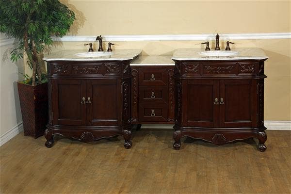 Bellaterra 202016A 82.7 In. Double Sink Vanity-Walnut-White Marble - 82.7x23.6x36"