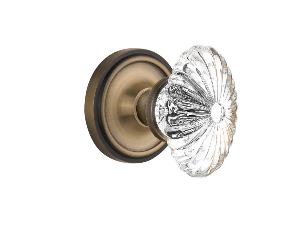 Nostalgic Warehouse CLAOFC Classic Rosette w/ Oval Fluted Crystal Glass Door Knob