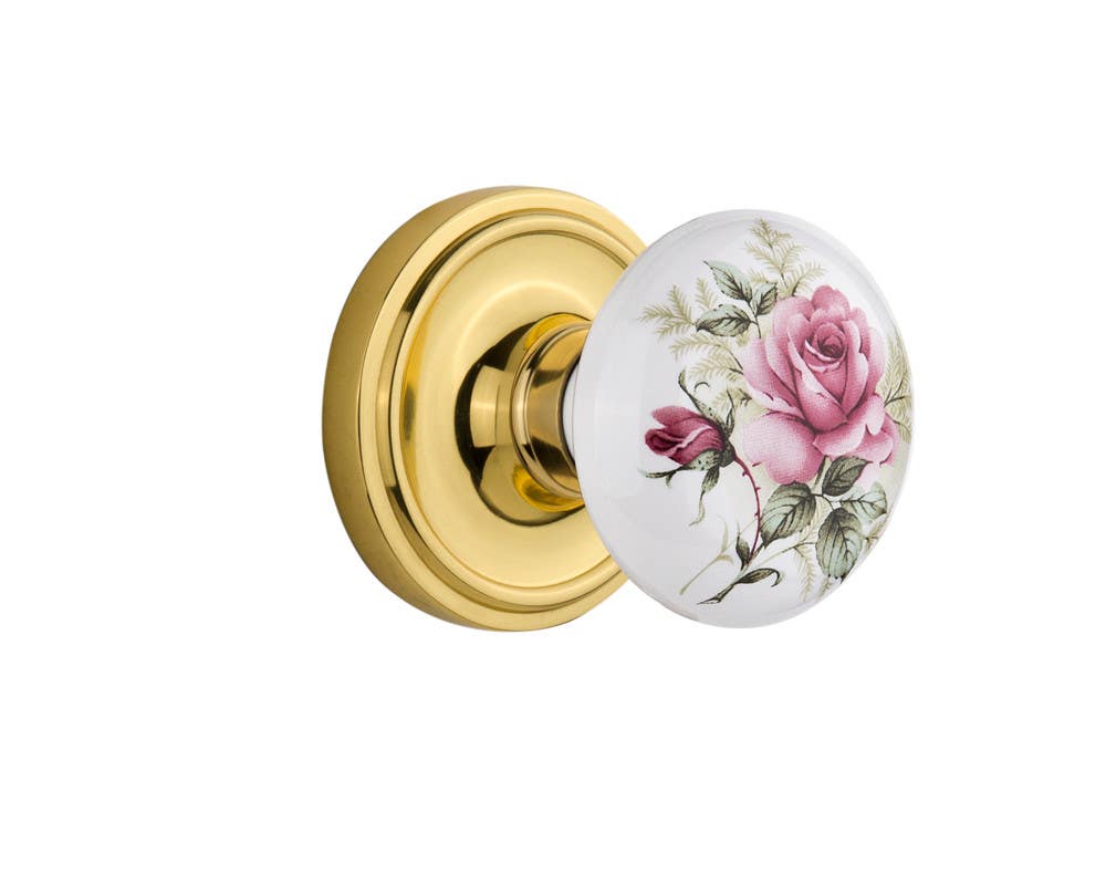 Nostalgic Warehouse CLAROS Classic Rosette w/ White Rose Porcelain Door Knob