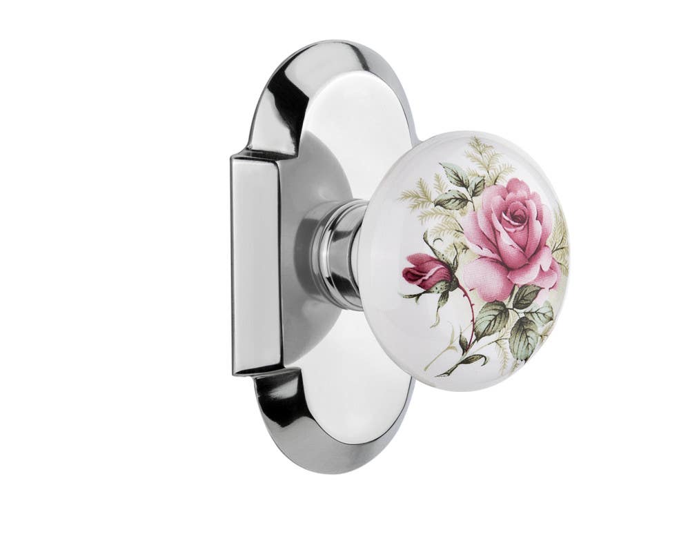 Nostalgic Warehouse COTROS Cottage Plate w/ White Rose Porcelain Door Knob
