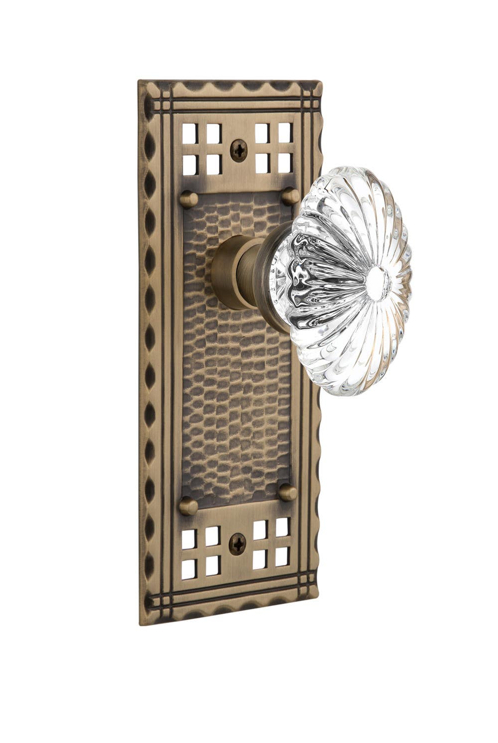 Nostalgic Warehouse CRAOFC Craftsman Plate w/ Oval Fluted Crystal Glass Door Knob
