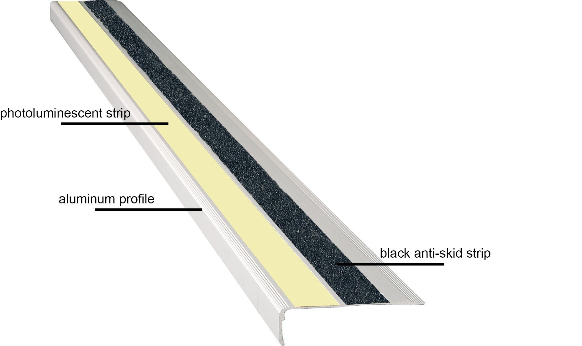 American Permalight 83-40447L 2-5/8" x 48" Extruded 90deg. Angled Aluminum Stair Nosing - Photoluminescent