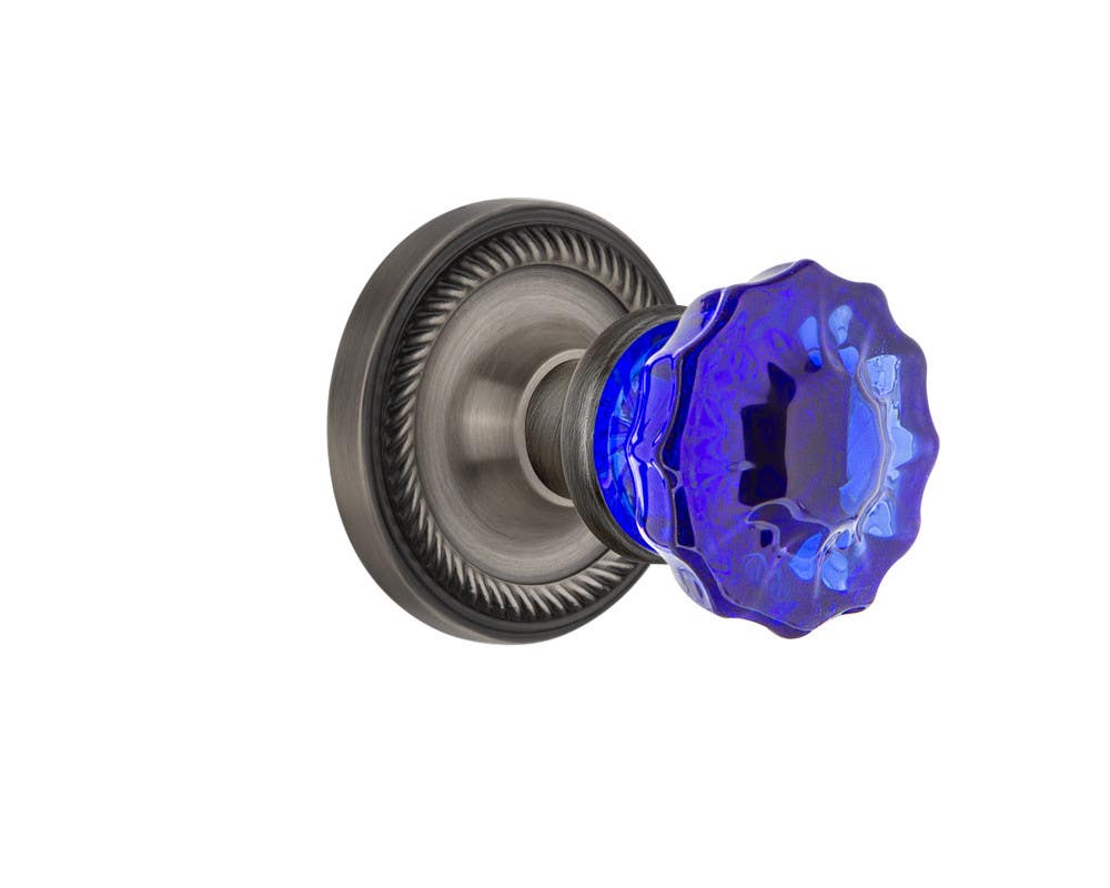 Nostalgic Warehouse ROPCRC Rope Rosette w/ Crystal Cobalt Glass Door Knob