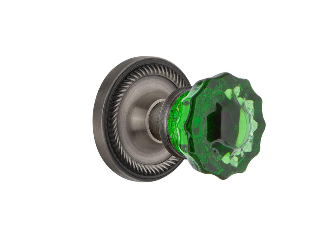 Nostalgic Warehouse ROPCRE Rope Rosette w/ Crystal Emerald Glass Door Knob