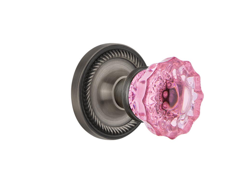 Nostalgic Warehouse ROPCRP Rope Rosette w/ Crystal Pink Glass Door Knob