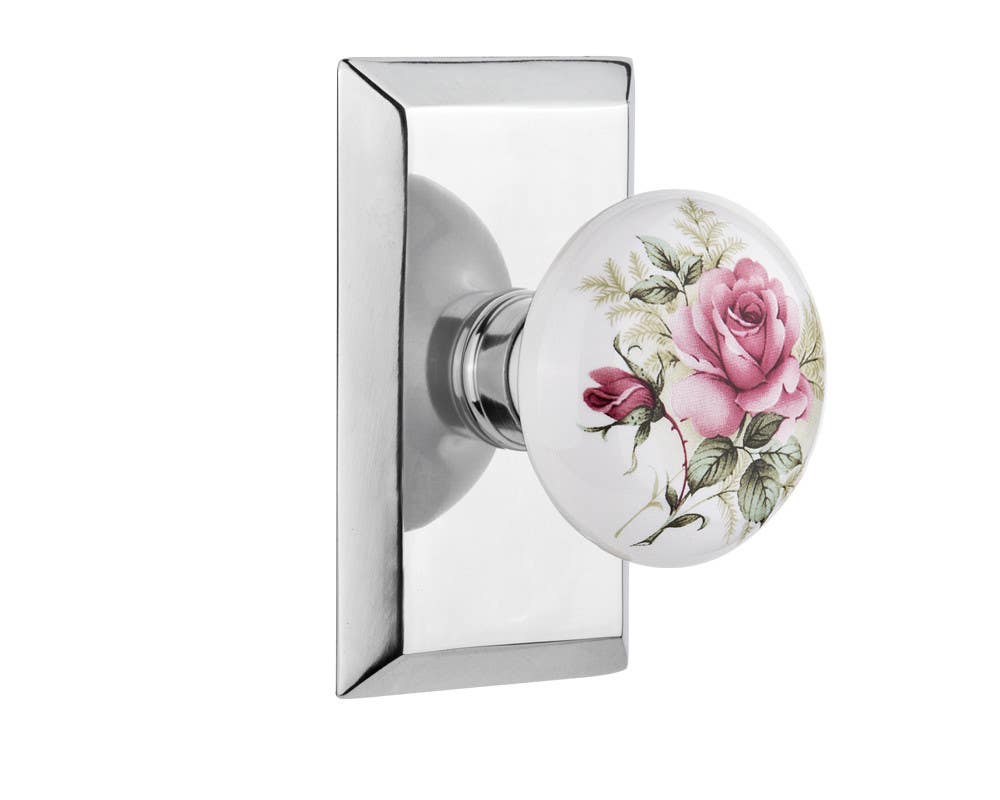 Nostalgic Warehouse STUROS Studio Plate w/ White Rose Porcelain Door Knob