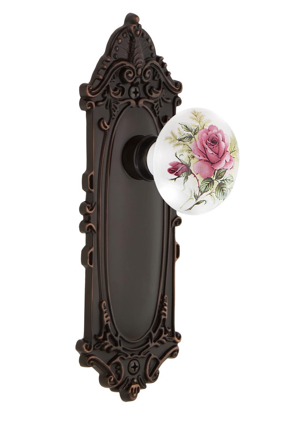 Nostalgic Warehouse VICROS Victorian Plate w/ White Rose Porcelain Door Knob