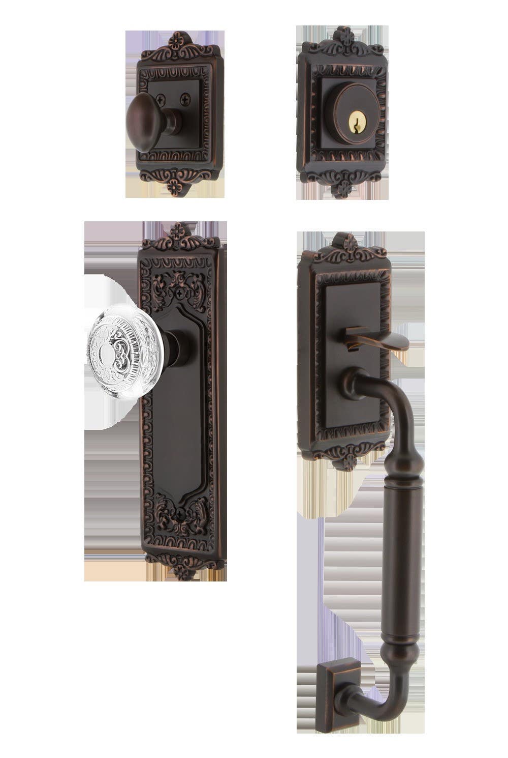 Nostalgic Warehouse EADCED_C Grip Egg & Dart Plate C Grip Entry Set w/ Crystal Egg & Dart Knob