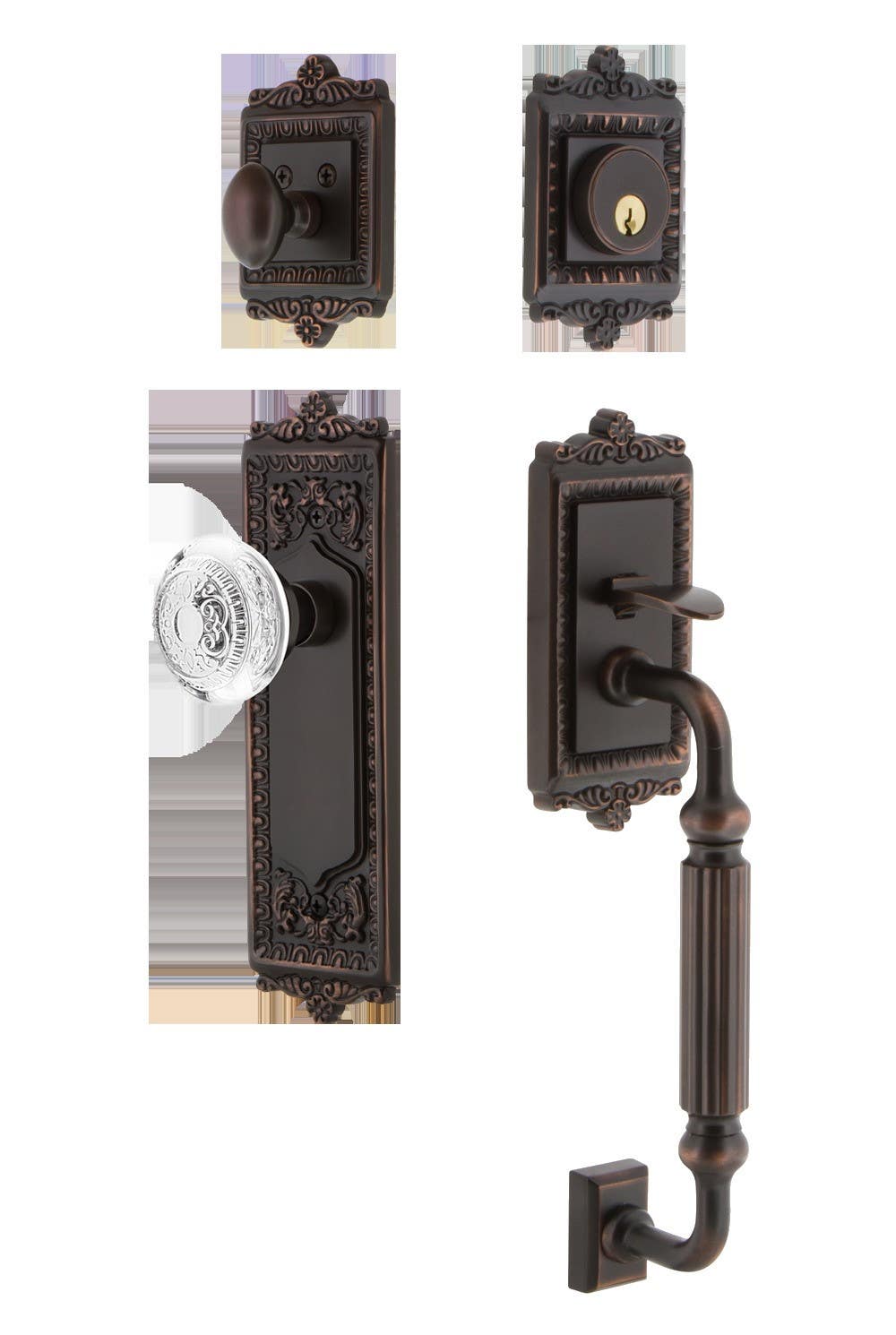 Nostalgic Warehouse EADCED_F Grip Egg & Dart Plate F Grip Entry Set w/ Crystal Egg & Dart Knob