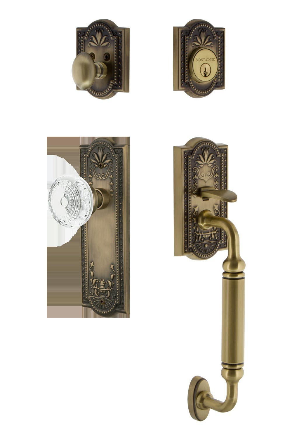 Nostalgic Warehouse MEACME_C Grip Meadows Plate C Grip Entry Set w/ Crystal Meadows Knob