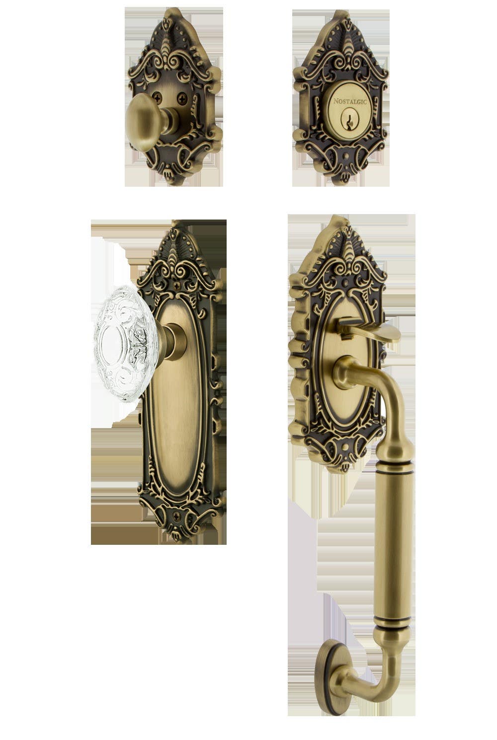 Nostalgic Warehouse VICCVI_C Grip Victorian Plate C Grip Entry w/ Set Crystal Victorian Knob