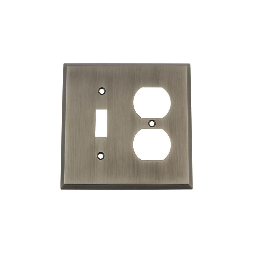 Nostalgic Warehouse NYKSWPLTTD New York Switch Plate w/ Toggle & Outlet