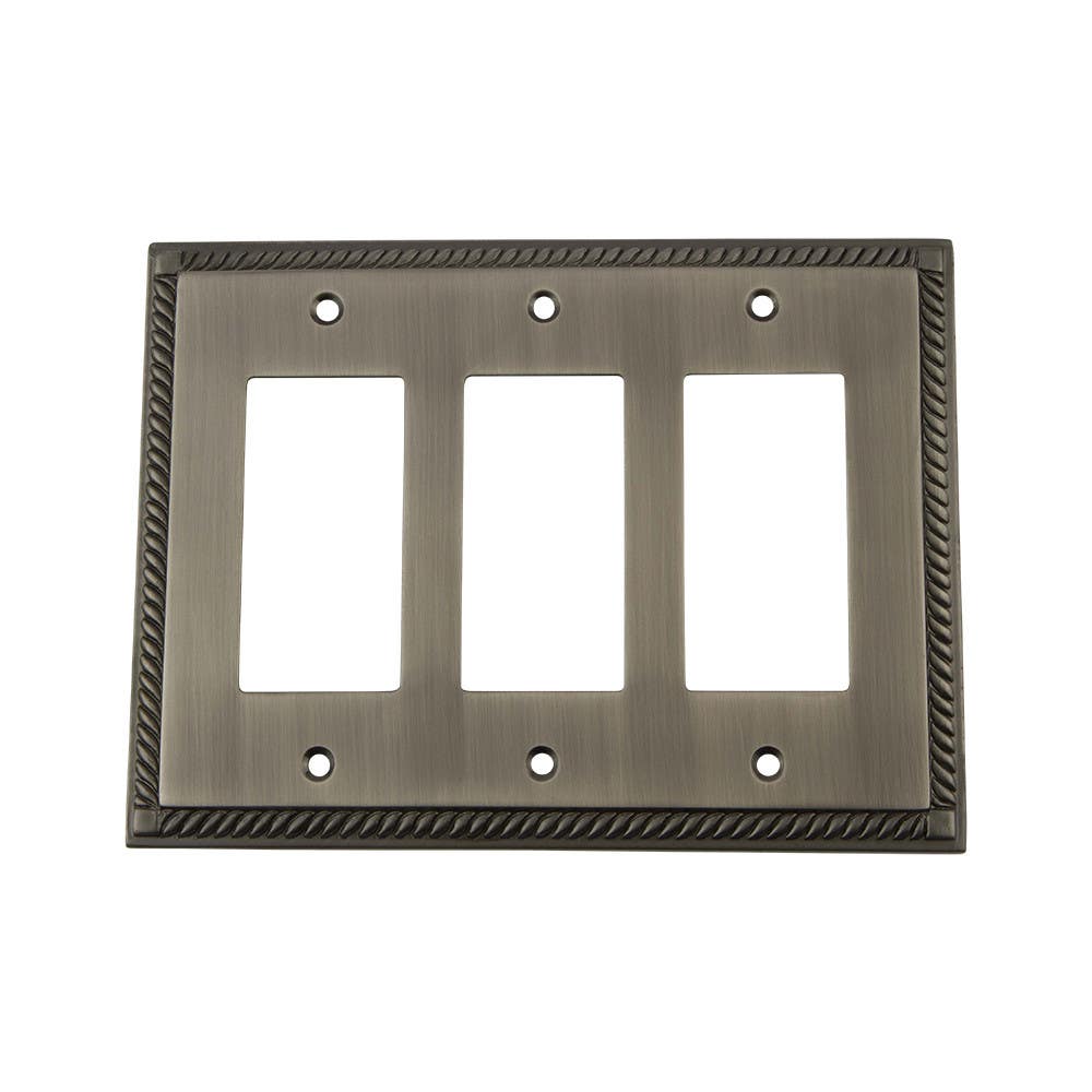 Nostalgic Warehouse ROPSWPLTR3 Rope Switch Plate w/ Triple Rocker