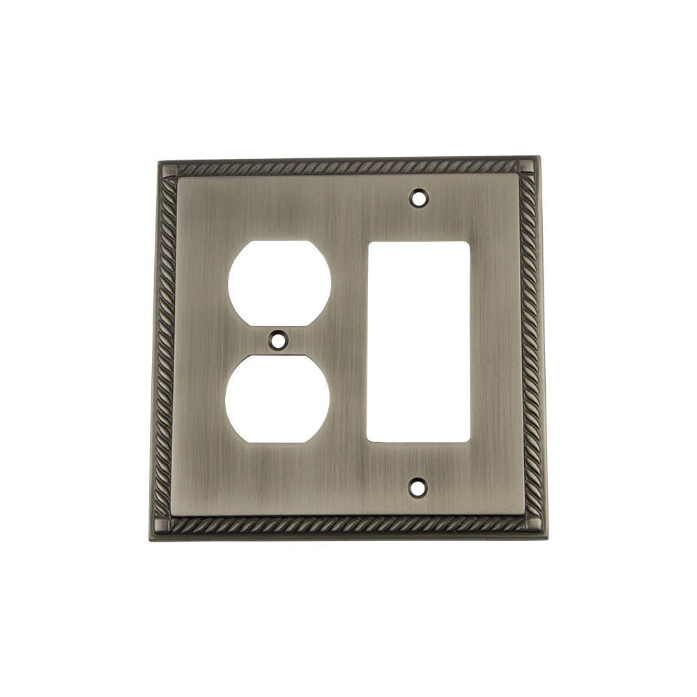 Nostalgic Warehouse ROPSWPLTRD Rope Switch Plate w/ Rocker & Outlet