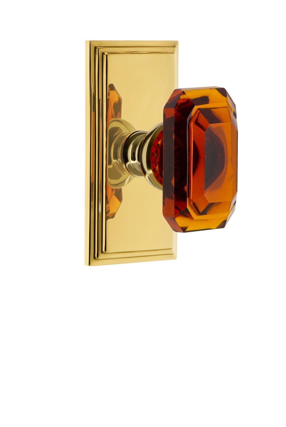 Grandeur Carre Plate w/ Baguette Amber Crystal Knob