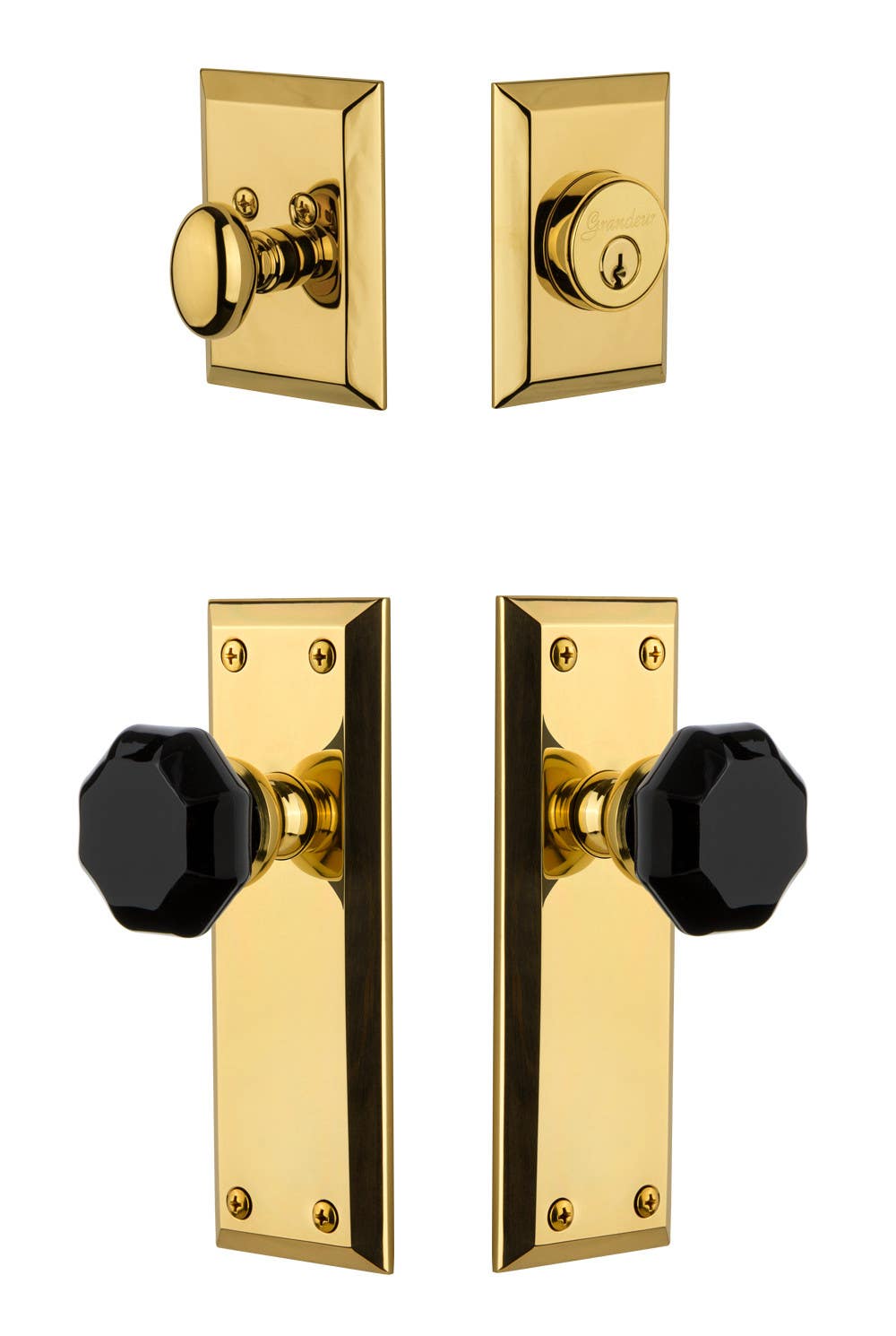 Grandeur Fifth Avenue Plate w/ Lyon Knob & matching Deadbolt