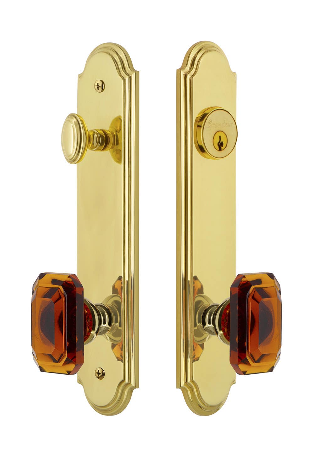 Grandeur Arc Tall Plate Complete Entry Set w/ Baguette Amber Knob
