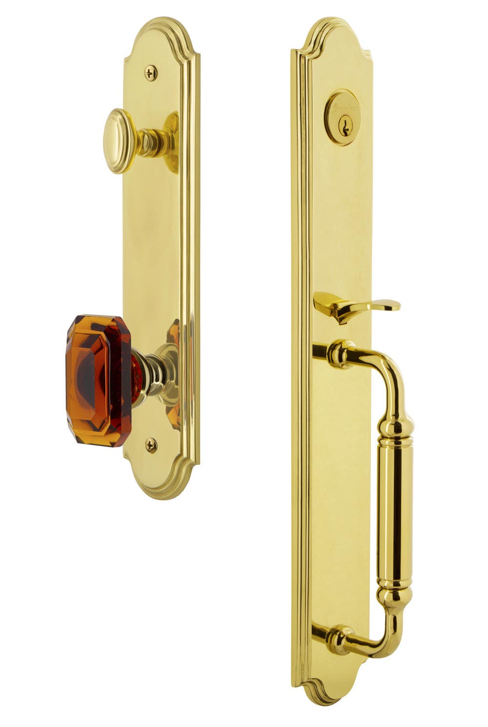 Grandeur Arc One-Piece Handleset w/ Baguette Amber Knob
