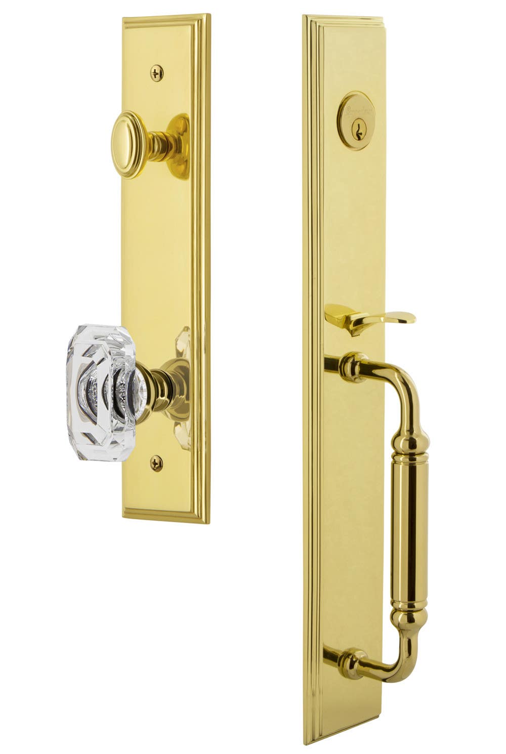 Grandeur Carre' One-Piece Handleset w/ Baguette Clear Crystal Knob