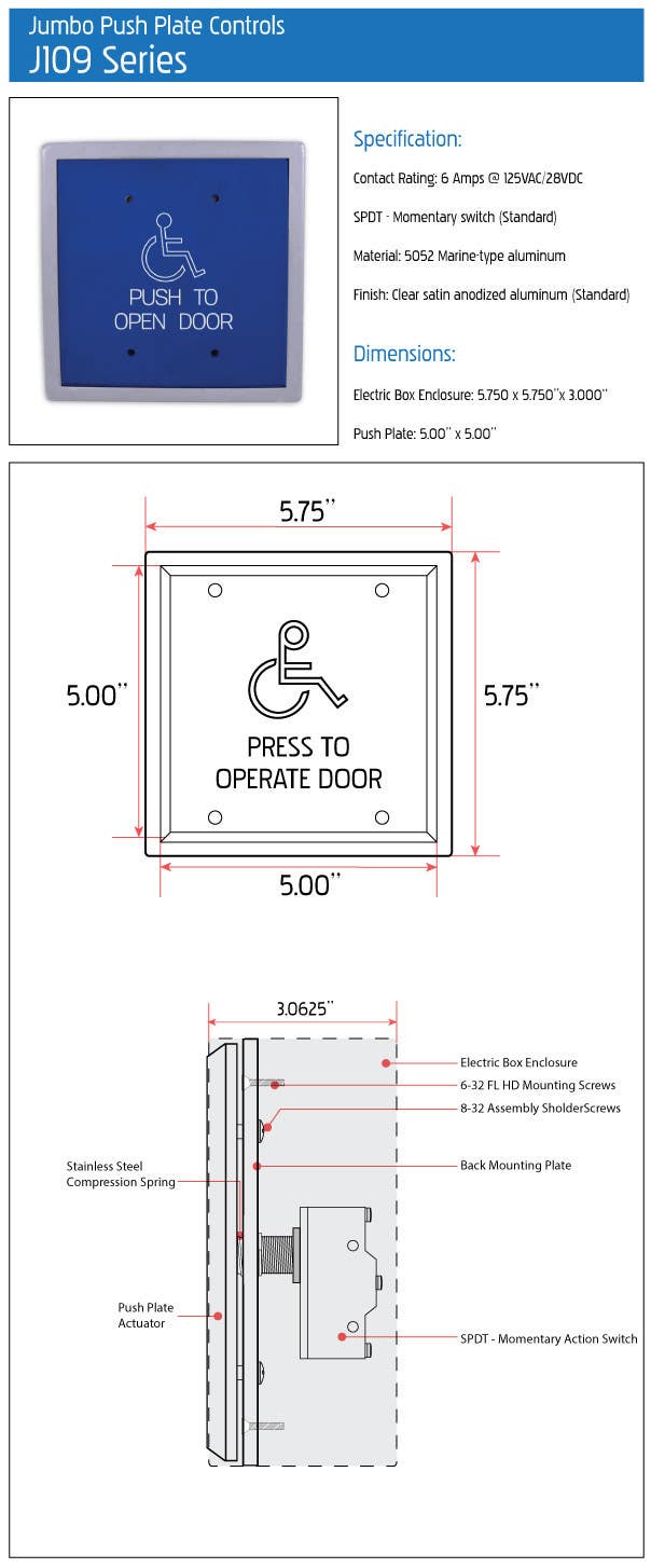 Deltrex J109 Series Fireproof Jumbo Size Push Plate Switch Control