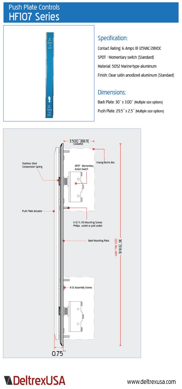 Deltrex HF107 Hand/Foot Push Plate Switch (Concealed Mount)