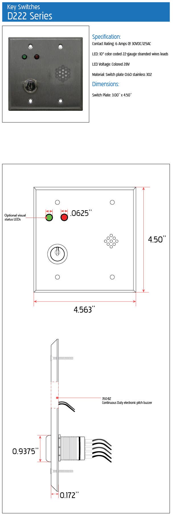 Deltrex D222 Series Bell Cylinder Door Violation Alarm Key Switch Mounted On A 2-Gang plate