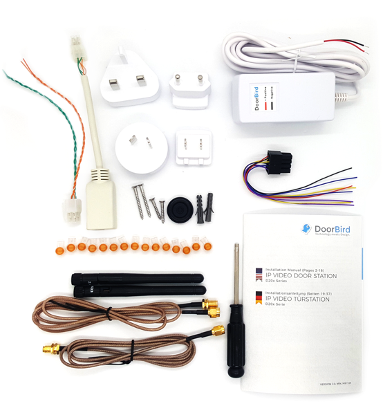 DoorBird D20X IP Door Station Replacement Mounting Kit (Power Supply, Screws, Antennas, Antenna Cables, Nameplate, Small Part)
