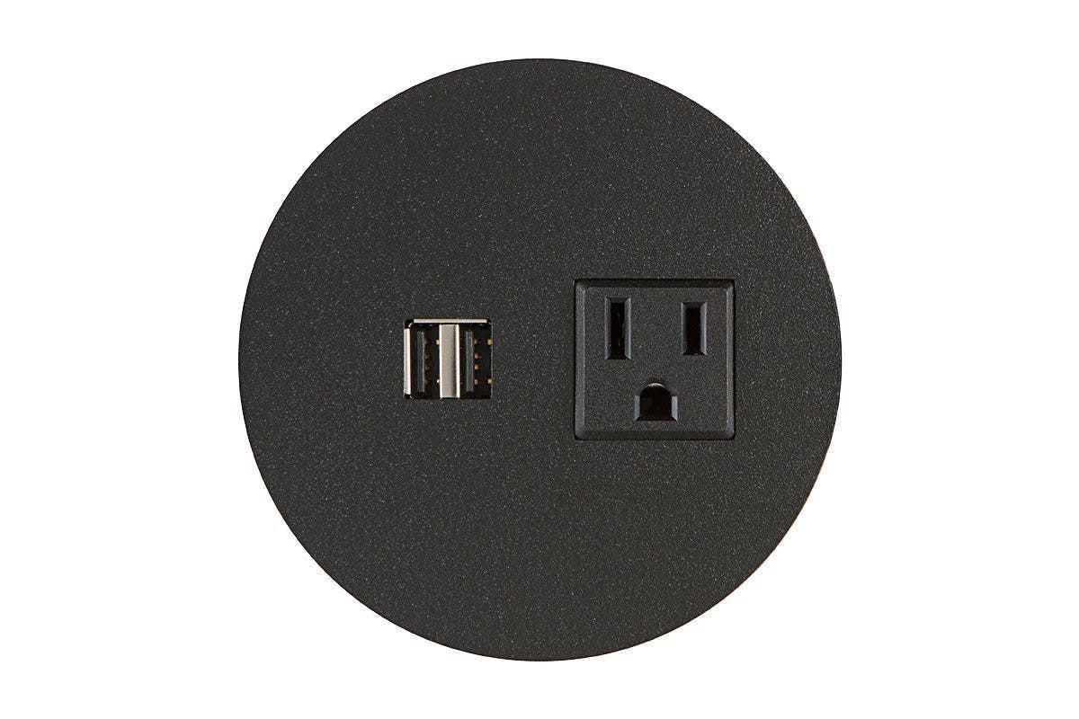 Mockett PCS62M/R/UE Mini Round Flush Power Grommets - 1 Elec, Dual USB