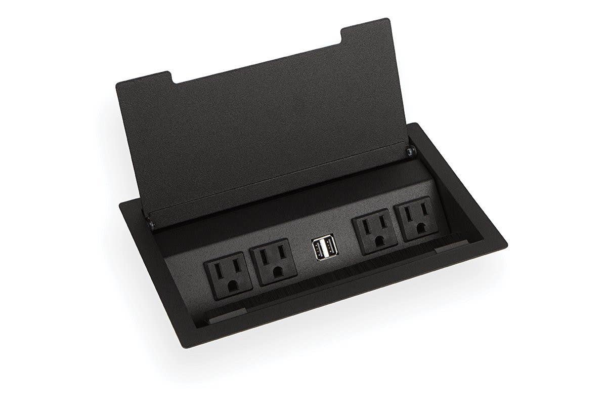 Mockett PCS90/4E/U1 Hinged Lid Power Grommets - 4 Power/Dual USB