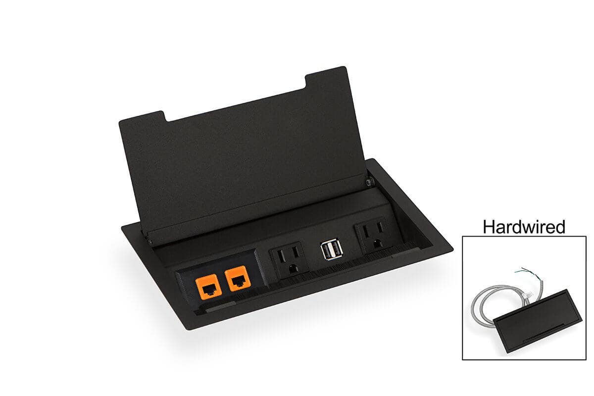 Mockett PCS90/U1/HW Hinged Lid Power Grommets - 2 Power/2 Data/Dual USB/Hardwired