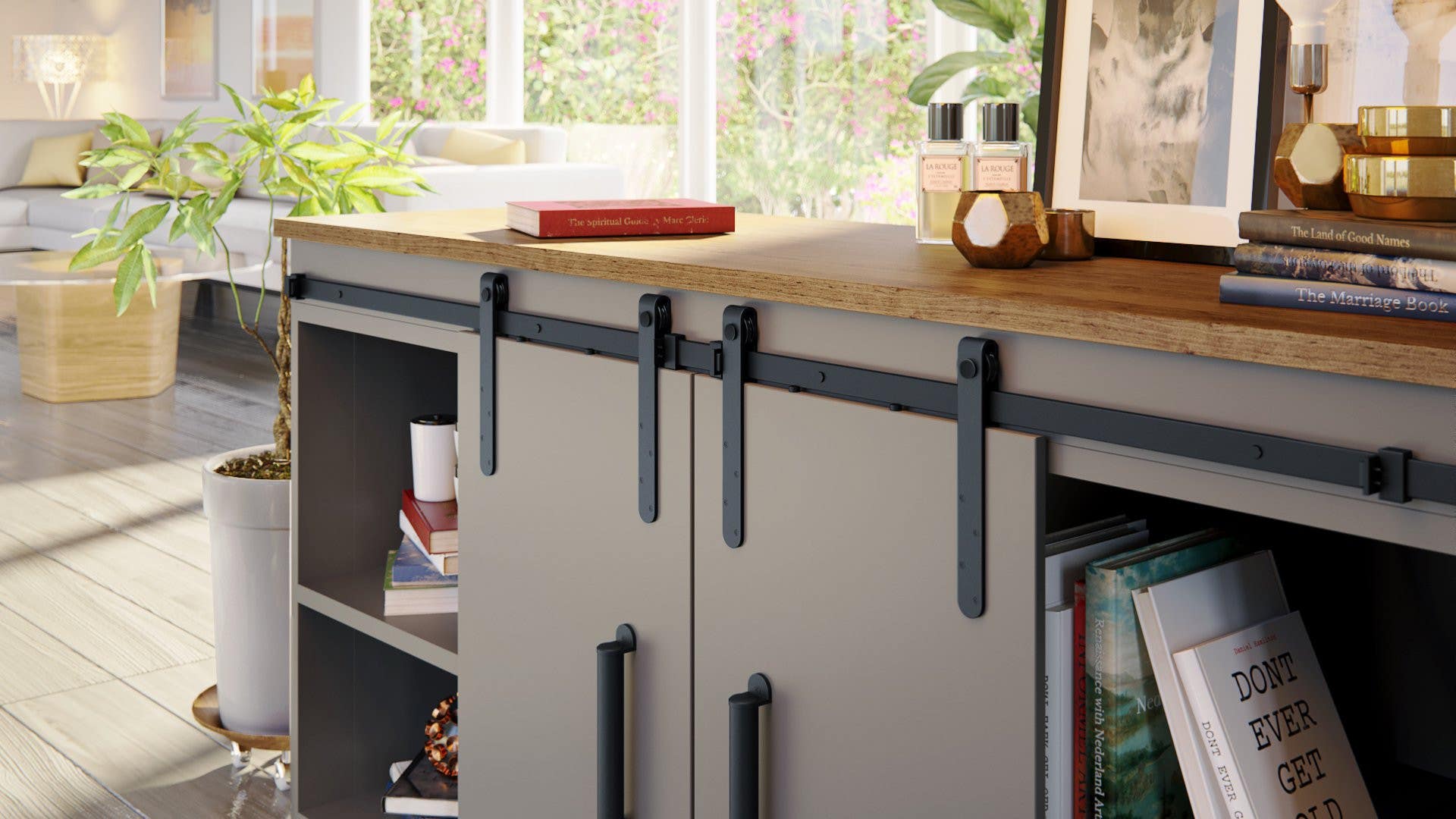 Mockett SDH4-90 Barn Door Hardware Miniature Cabinet Sliding Door Sets, Black