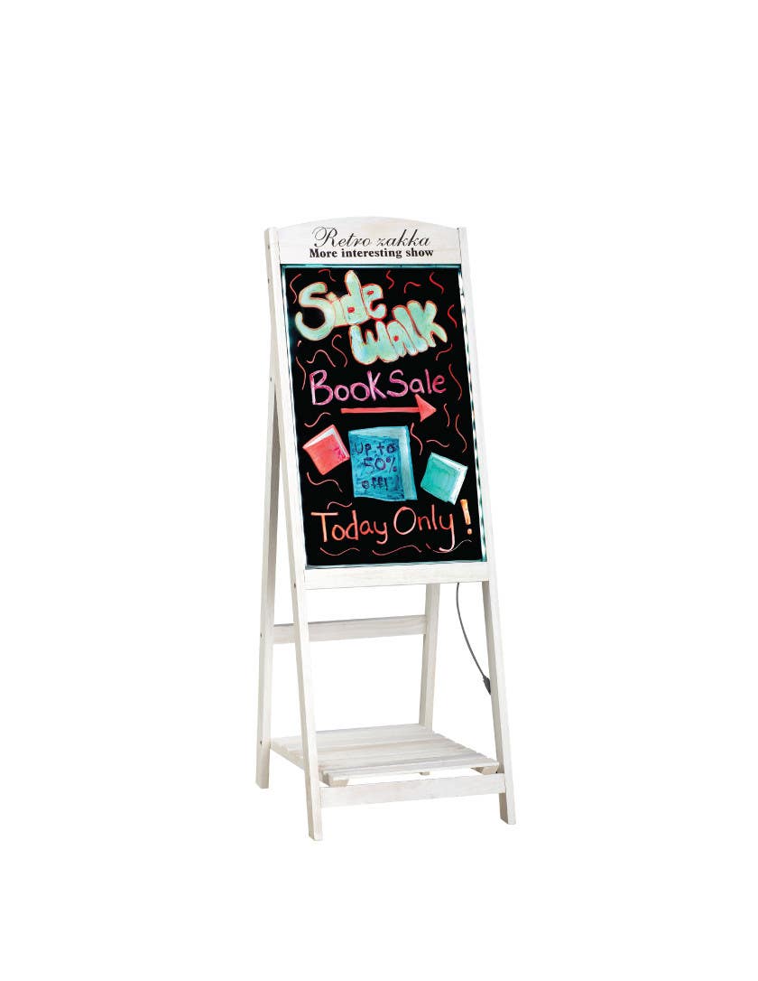 Alpine 491-03 LED Illuminated Wooden Message Writing Board on an A-Stand plus Shelf 16 x 45