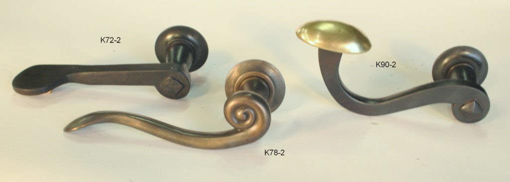 D. C. Mitchell K90-2 Iron Palm Door Lever w/ Brass Pad, 4.5", Per Pair