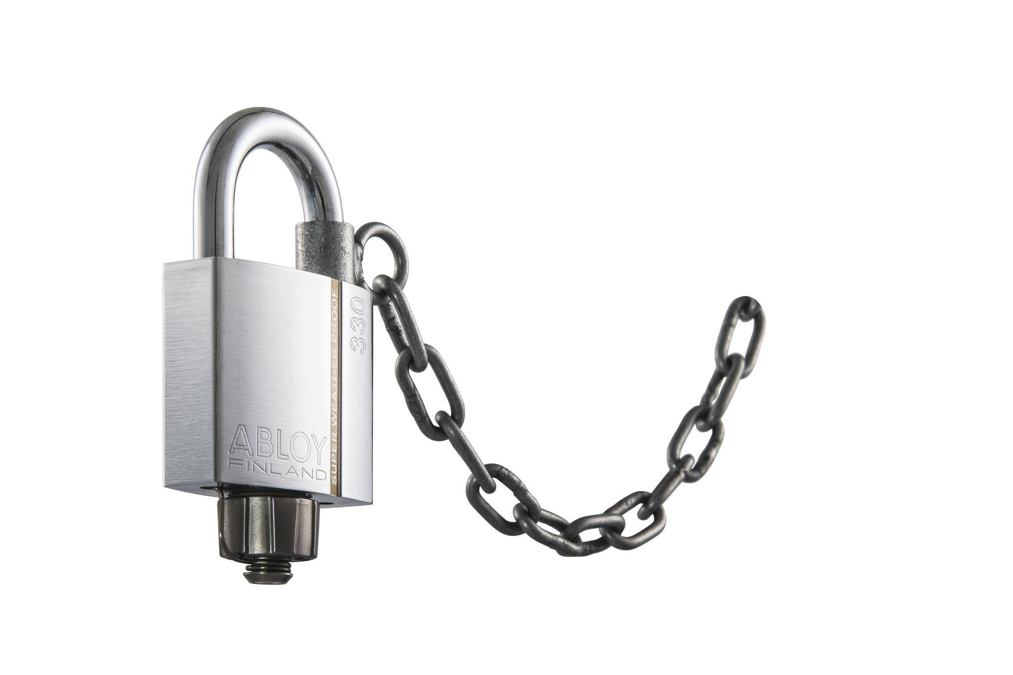 Abloy Sentry PLM330 Brass Padlock w/ Sealed Shackle & Weather Seal Cap, Rekeyable, Finish-Chrome