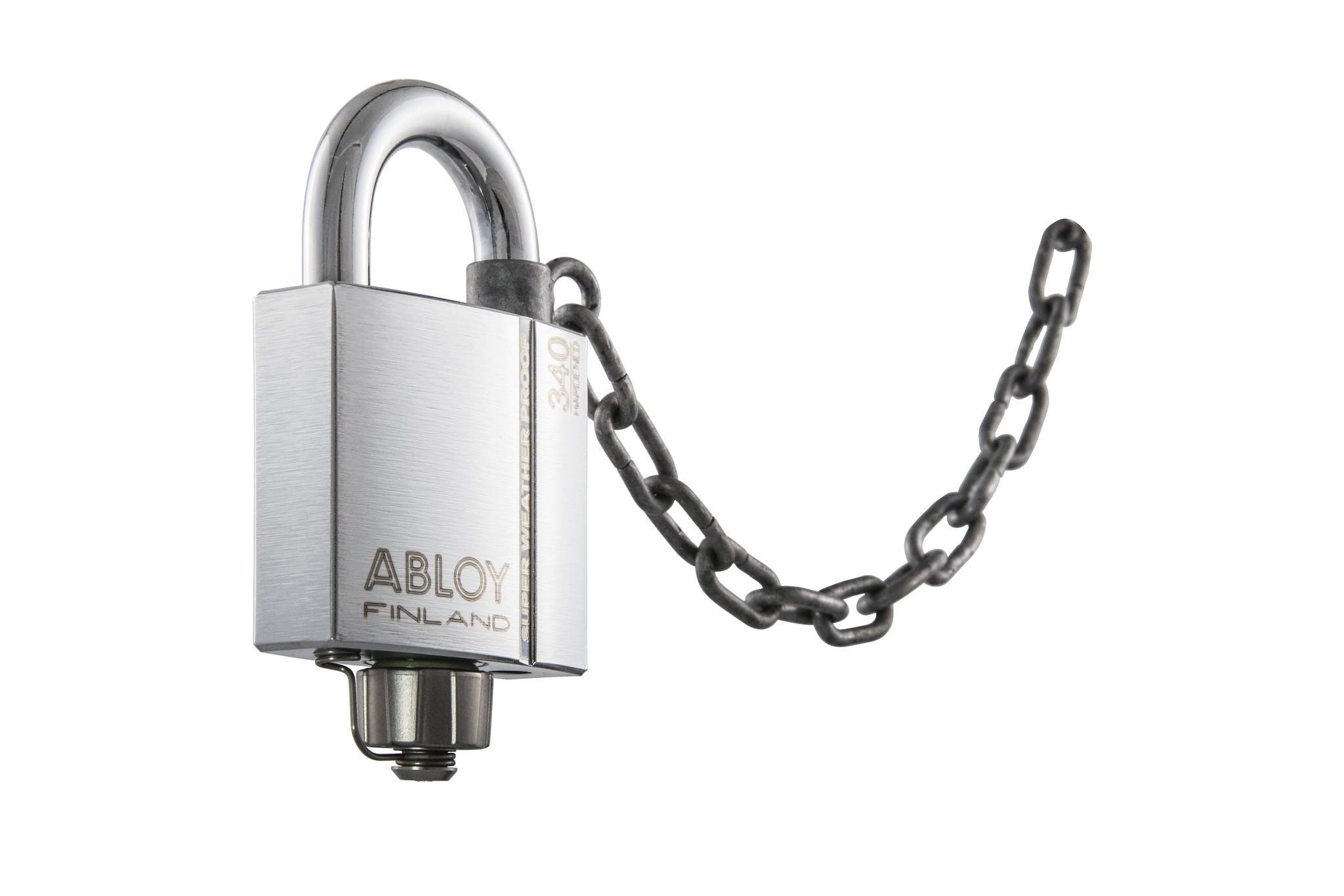 Abloy Sentry PLM340 Hardened Steel Padlock w/ Sealed Shackle & Weather Seal Cap, Rekeyable, Finish-Chrome