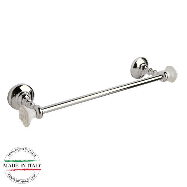 Century 81745-26W Rose Towel Bar, Polished Chrome With White Roses, 18" Bar Length