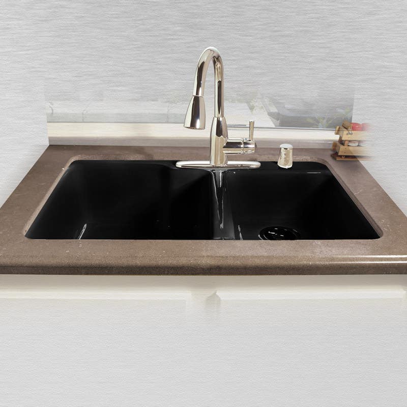 Ceco 735 Offset Tile Edge Kitchen Sink, 33"x22"x10", Extra Deep-High-Low Double Bowl