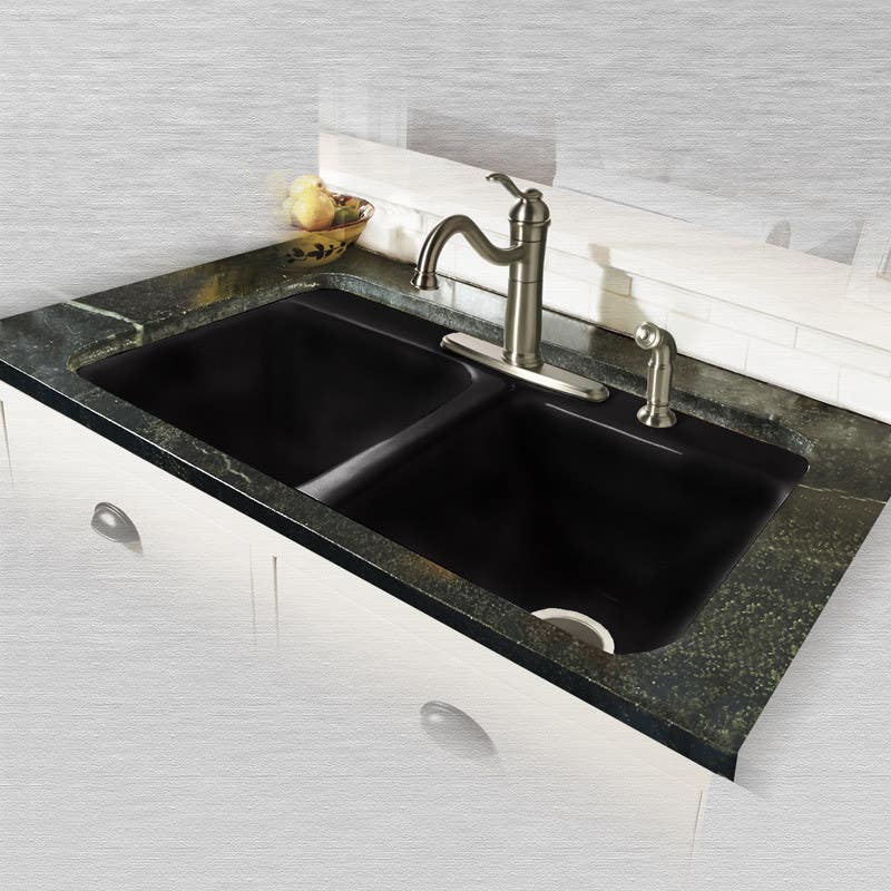 Ceco 748 Tile Edge Kitchen Sink, 33"x22"x9", 5 Faucet Holes Double Bowl