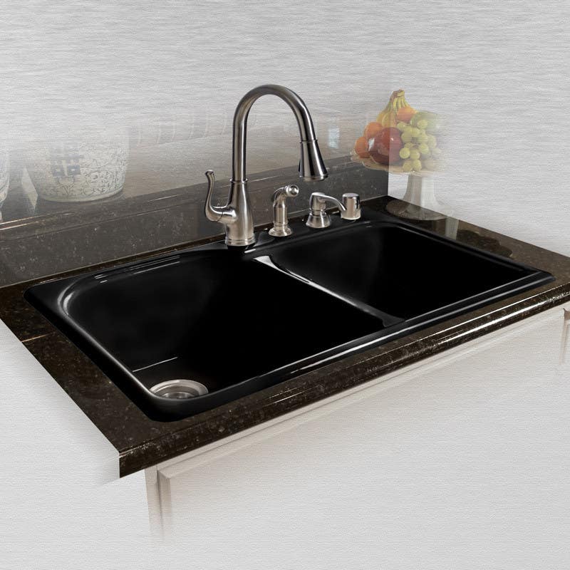 Ceco 767 Self Rimming Kitchen Sink, 33"x22"x10.75", Offset Double Bowl