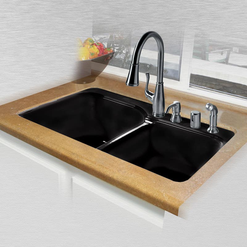 Ceco 768 Tile Edge Kitchen Sink, 33"x22"x10.75", Offset Double Bowl