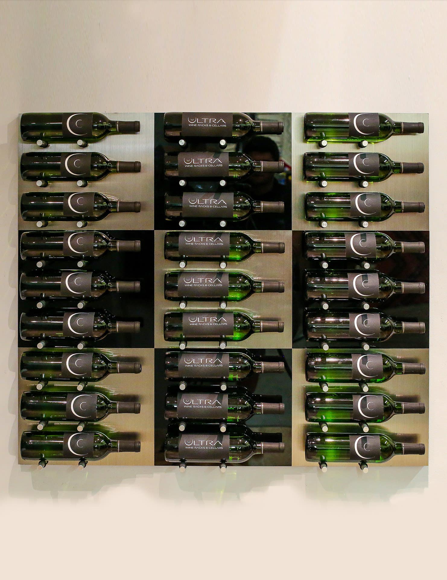 Ultra Wine Racks UFP Fusion Wine Wall Faceplates, HZ Alum, 1-3 BTL (Storage Cap 3-9)