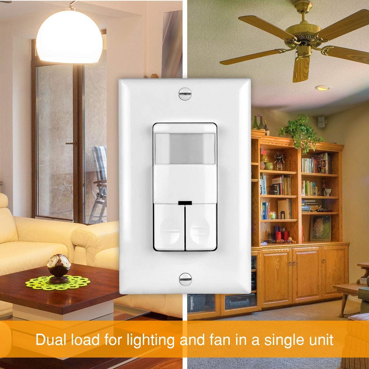 Topgreener TDOS5-JD In-Wall PIR Occupancy/Vacancy Dual Load Motion Sensor Switch, No Neutral Wire Required - White