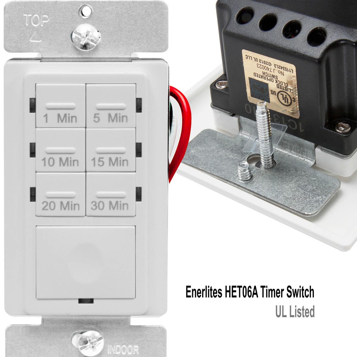 Topgreener HET06A-R-W In-Wall Preset Countdown Timer Switch (1 Minute-30 Minutes) - White