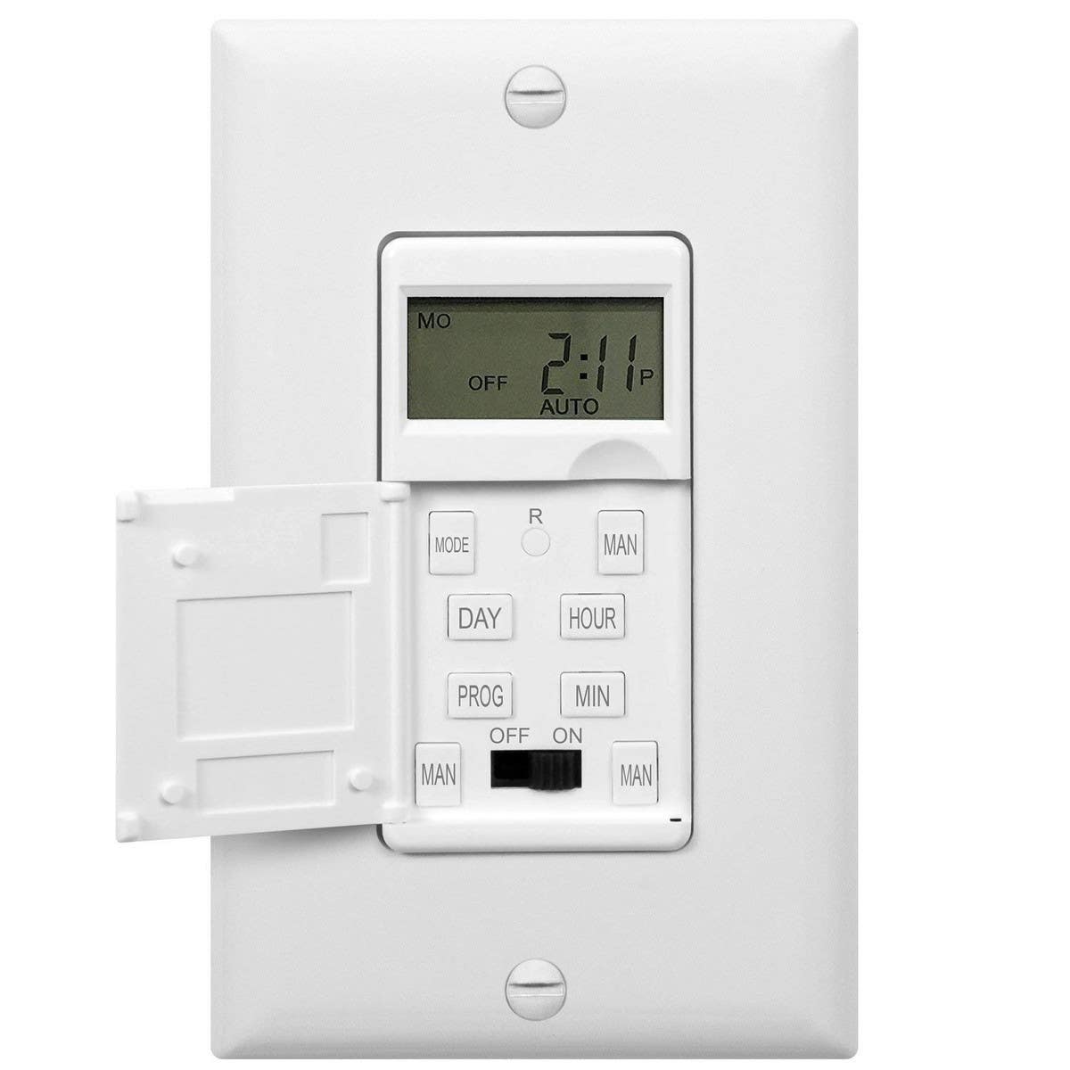 Topgreener HET01-C-W In-Wall 7-Day Digital Programmable Timer Switch - White