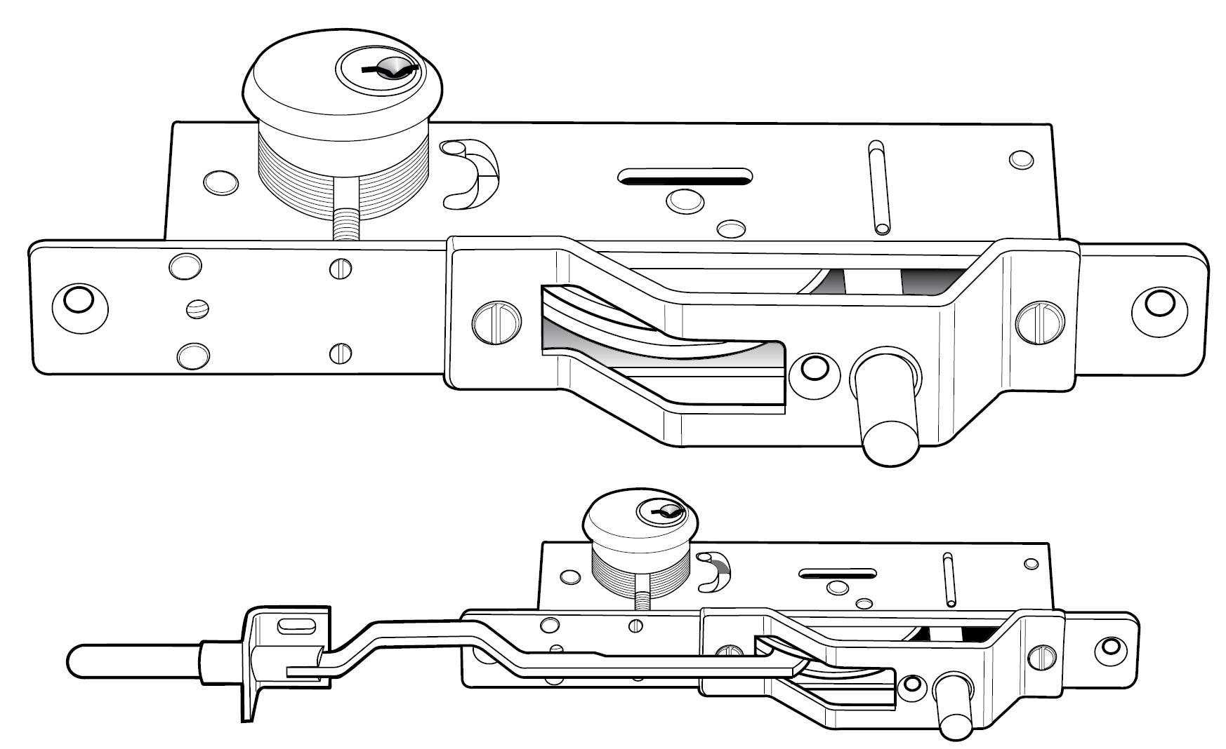 Adams Rite MS1861 Series Bottom Rail Deadlock, Finish - Zinc Plated Steel