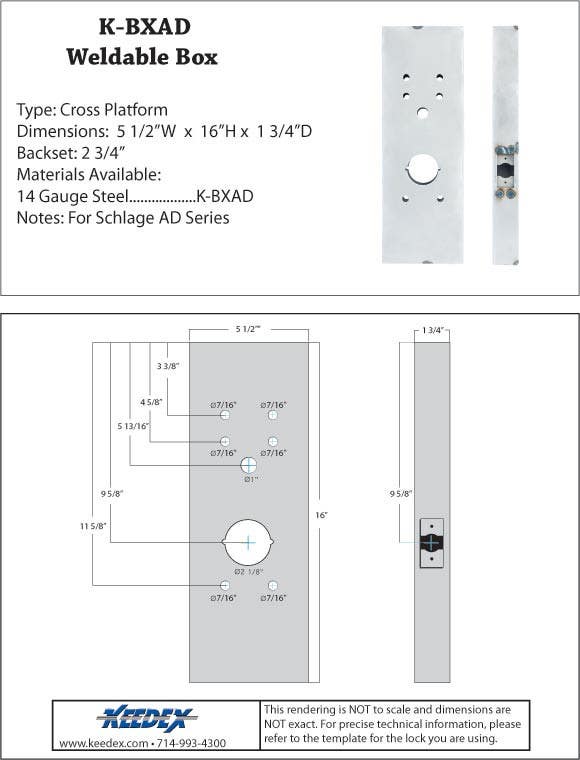 Keedex K-BXAD Gate Box Schlage AD Series, 200/250/400 Cylindrical 2 3/4" BS